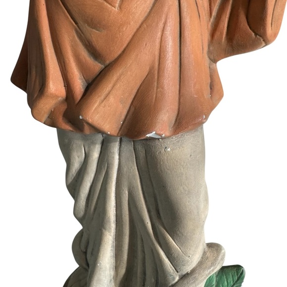 Vintage Asian Handcrafted Farmer Statue in Orange and Brown - Picture 4 of 8